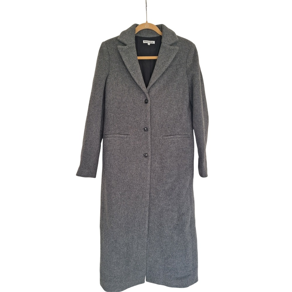 Reformation Womens Grey Recycled Wool Blend Longline Coat Jacket Size S‎